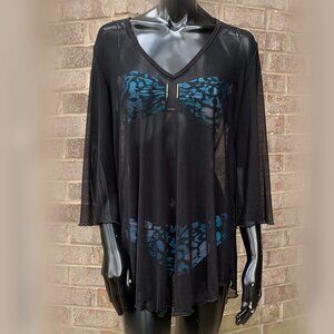 Jordan Taylor Sheer Mesh V-Neck Pullover Swimsuit Cover Up SzS NWT